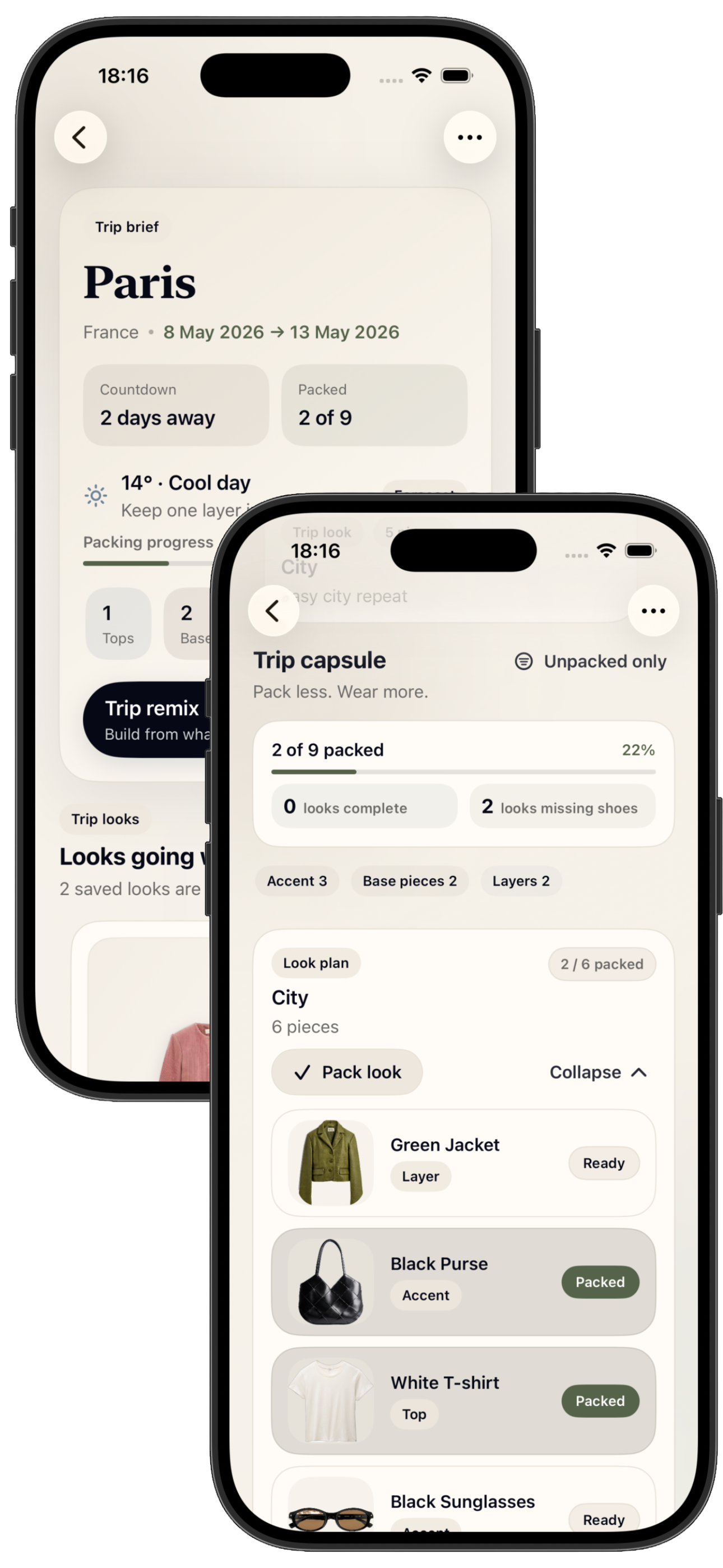 Trip planning with less overpacking marketing screen